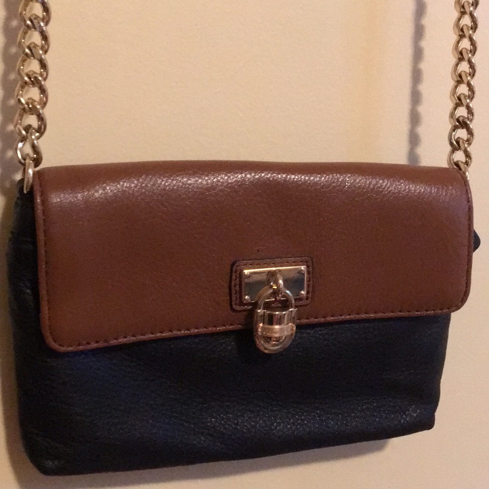 Calvin Klein Black & Brown Leather Crossbody